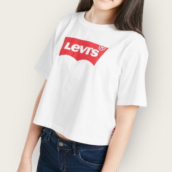 Levi;s Crop Tee T Shirt Top | White | Large Short Sleeve Boxy Big Girls Classic - Picture 6 of 6